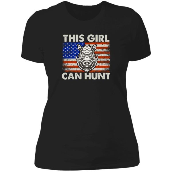 this girl can hunt girls boys women american flag funny lady t-shirt