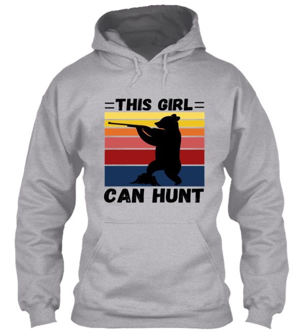 this girl can hunt - girls hunt too funny custom retro sunset bear girl hunter hoodie