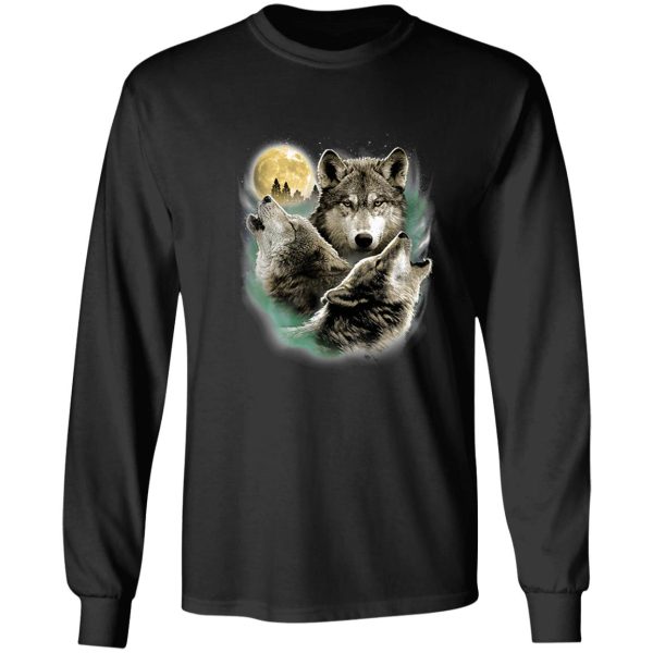 three wolves howling in moonlight long sleeve