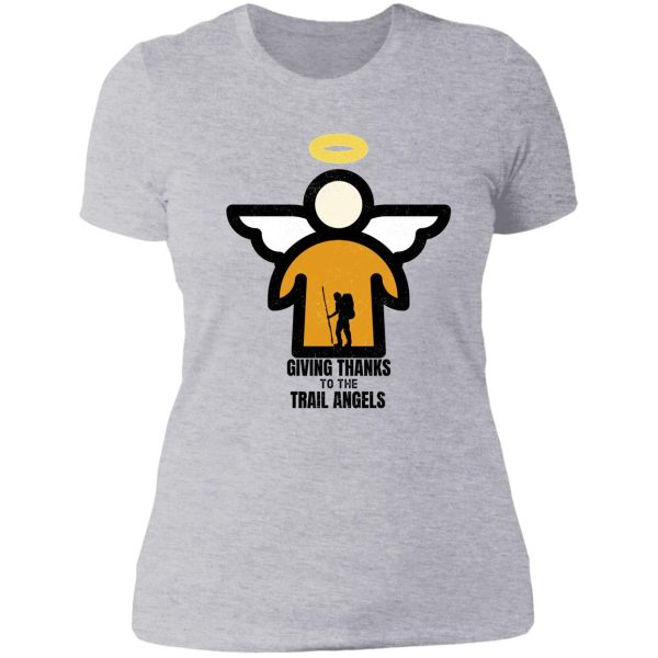 thru-hiking design. giving thanks to the trail angels. lady t-shirt