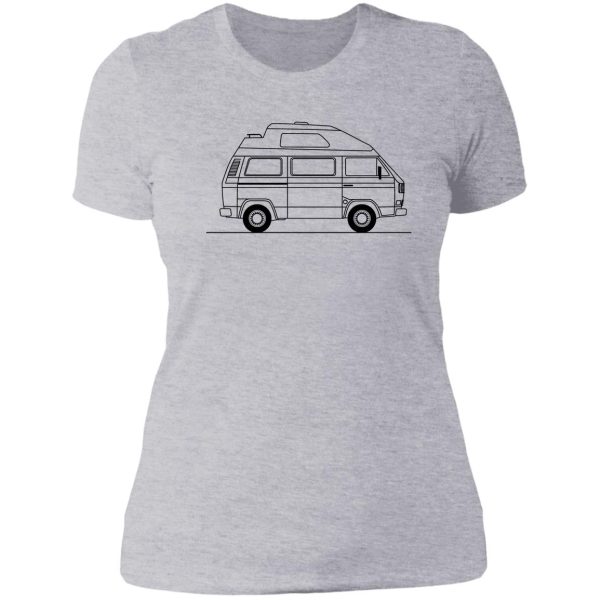 transporter hightop camper line art lady t-shirt