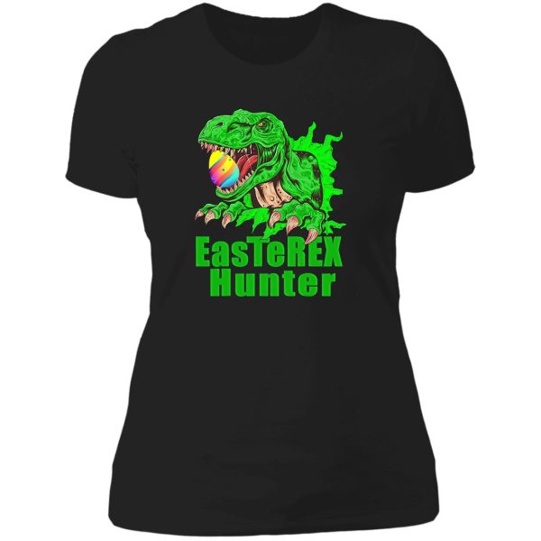 trex easterex hunter funny easter lady t-shirt