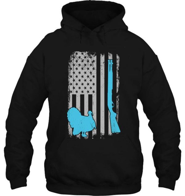 turkey hunting with a shotgun - us american flag - wild gobbler shotgunning - hunter guide outfitter gift hoodie