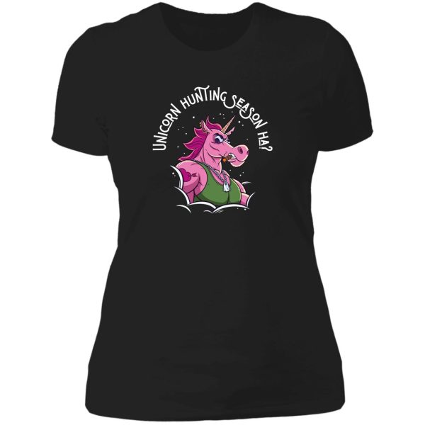 unicorn hunting season ha lady t-shirt