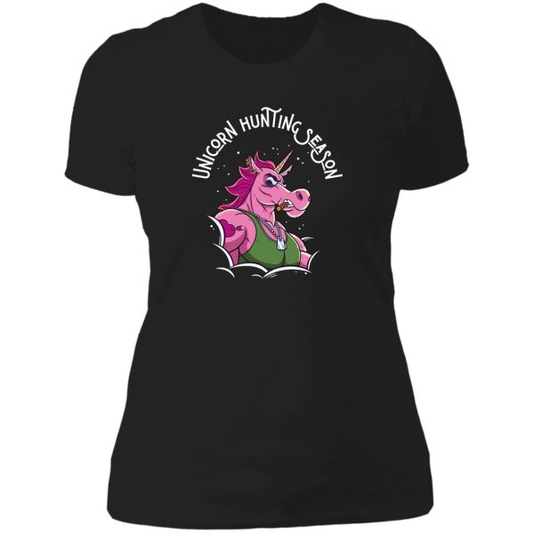 unicorn hunting season lady t-shirt