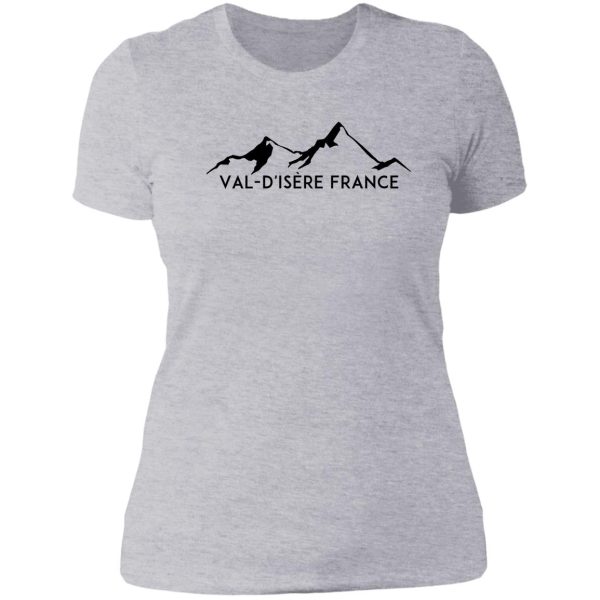 val d'isere france skiing savoie tarentaise valley ski snowboard mountain silhouette skis lady t-shirt