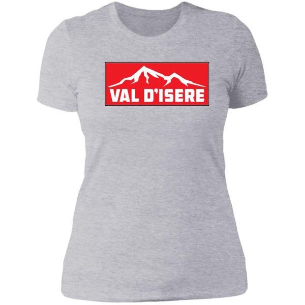 val disere france skiing savoie tarentaise valley ski snowboard mountain skis lady t-shirt