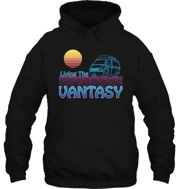vanlife retro living the vantasy blue camper van sunset hoodie