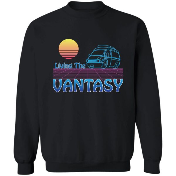 vanlife retro living the vantasy blue camper van sunset sweatshirt