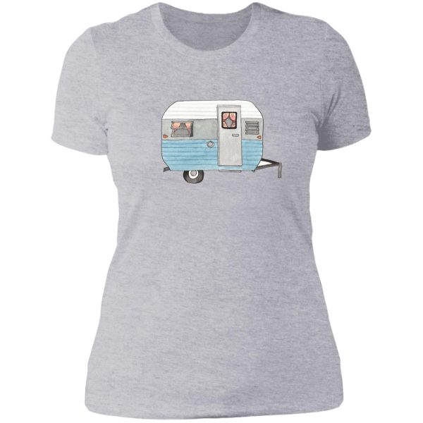 vintage camper drawing design blue lady t-shirt