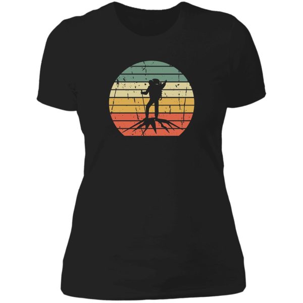 vintage hiking t shirt hiker on rock retro sunset silhouette lady t-shirt