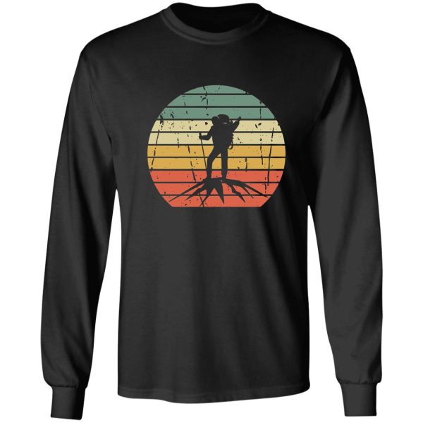 vintage hiking t shirt hiker on rock retro sunset silhouette long sleeve