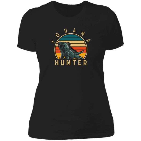 vintage iguana hunter funny reptile lady t-shirt