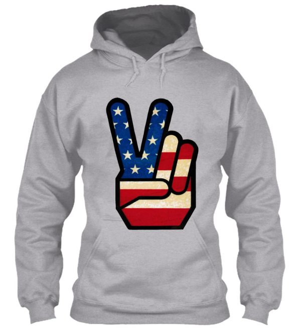 vintage peace sign fingers american flag hoodie