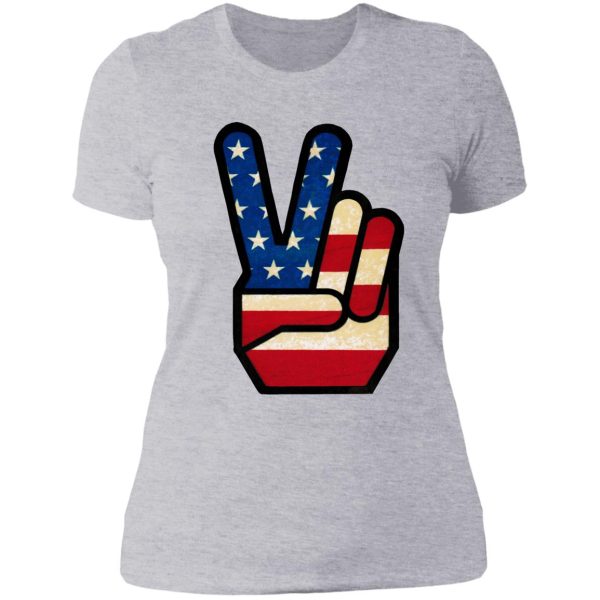 vintage peace sign fingers american flag lady t-shirt