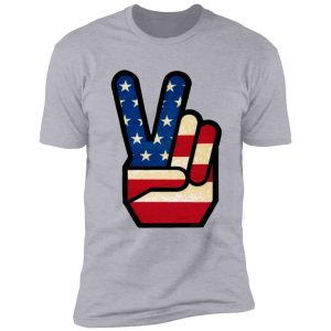 vintage peace sign fingers american flag shirt