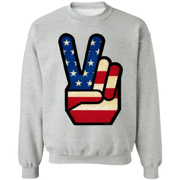 vintage peace sign fingers american flag sweatshirt