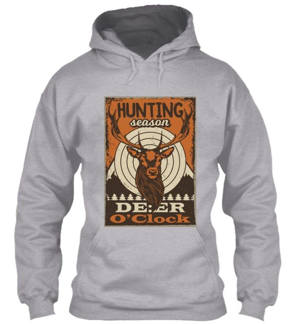 vintage poster with illustration deer hunting season is now open deer oclock fast food deer hunting hoodie