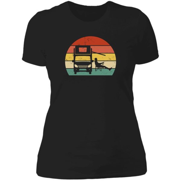 vintage retro sunset camper van rv lady t-shirt
