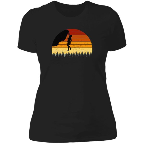 vintage sunset climbing gift for climbers and boulderers lady t-shirt