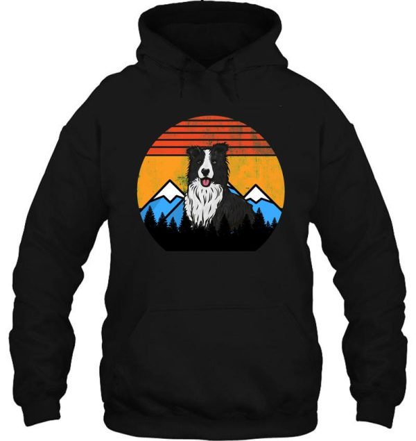 vintage sunset mountains and forest border collie retro dog distressed gift hoodie