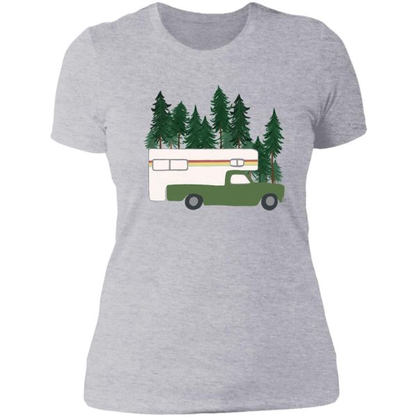 vintage truck camper rv motorhome green forest lady t-shirt