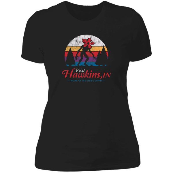 visit hawkins - vintage distressed - demogorgon - stranger things lady t-shirt
