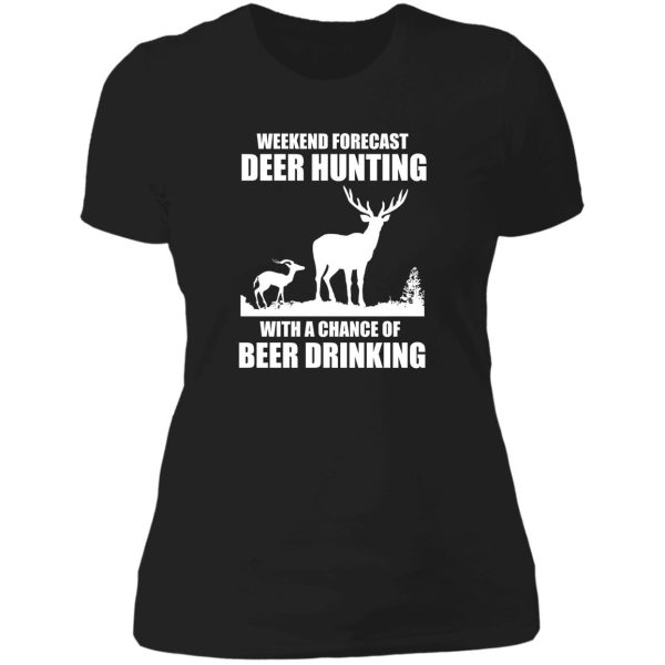 weekend forecast hunting with a chance of beer drinking lady t-shirt