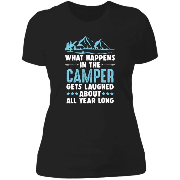 what happens in the camper camper camping adventure lady t-shirt