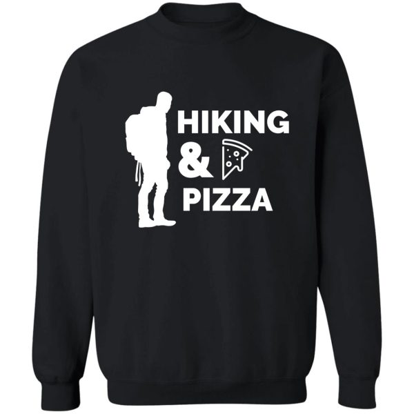 white hiking and pizza sweatshirt