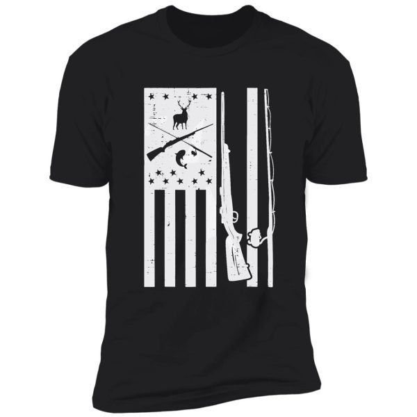 white us flag rifle fishing rod fish deer hunting patriotic shirt