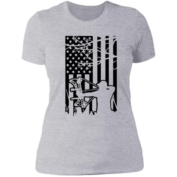 whitetail buck deer hunting american camouflage usa flag lady t-shirt