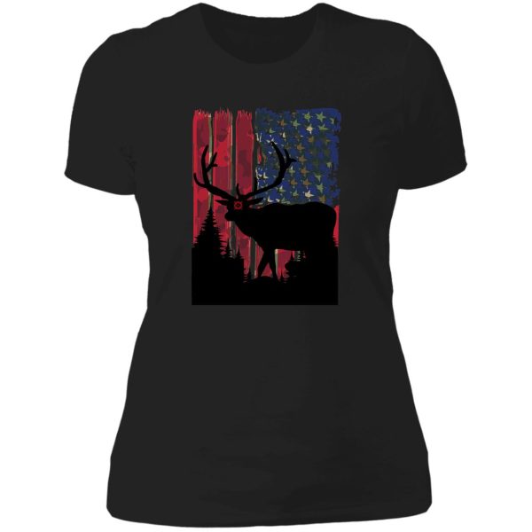 whitetail buck deer hunting american camouflage usa flag matching gift lady t-shirt