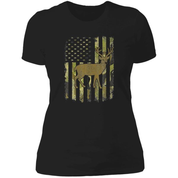 whitetail buck deer hunting american camouflage usa flag matching gift lady t-shirt