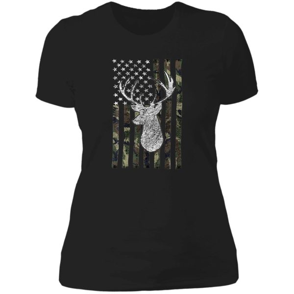 whitetail buck deer hunting american camouflage usa flag matching gift lady t-shirt