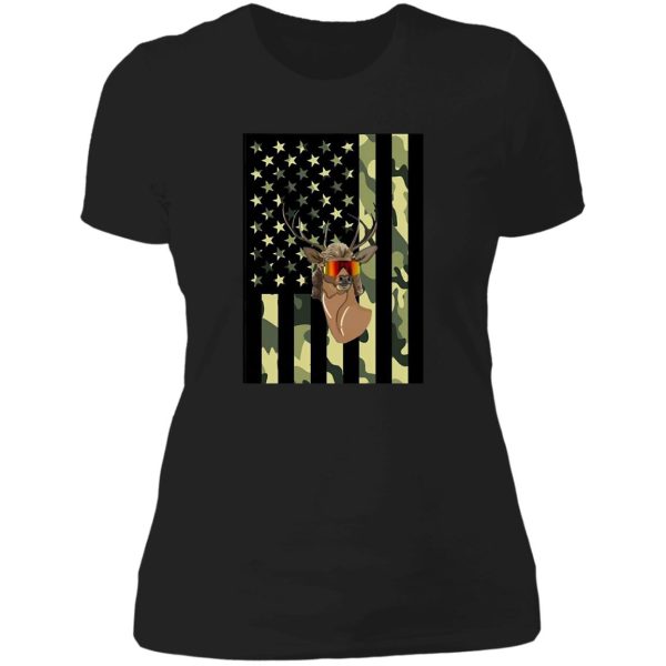 whitetail buck deer hunting american camouflage usa flag matching gift lady t-shirt