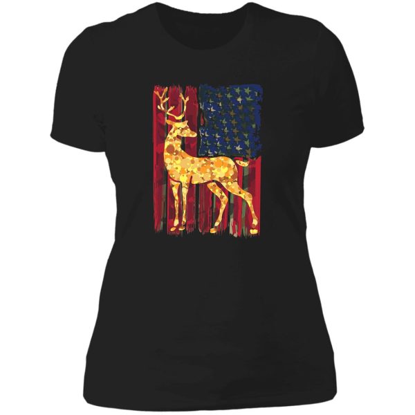 whitetail buck deer hunting american camouflage usa flag matching gift lady t-shirt