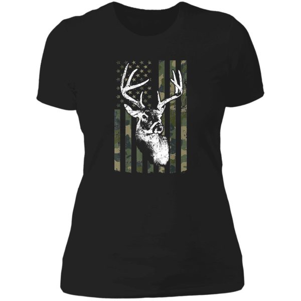 whitetail buck deer hunting american camouflage usa flag matching gift lady t-shirt