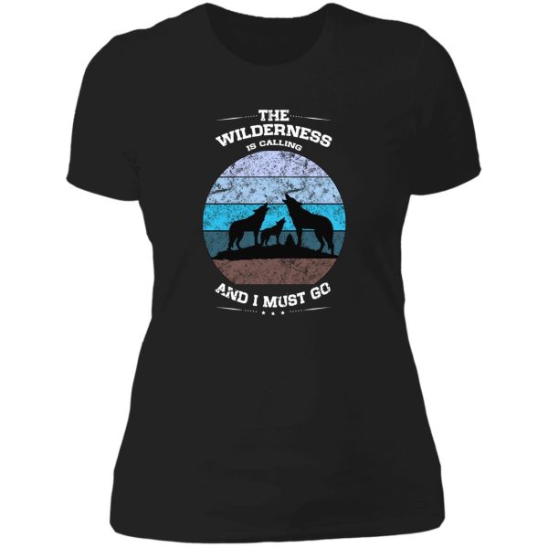 wilderness calling wolves howling distressed icy blue lady t-shirt