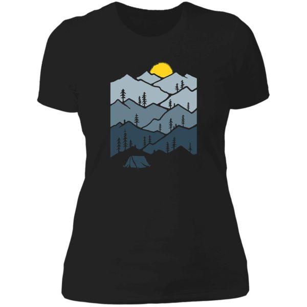 wilderness mountain forest sunset tent camper lady t-shirt