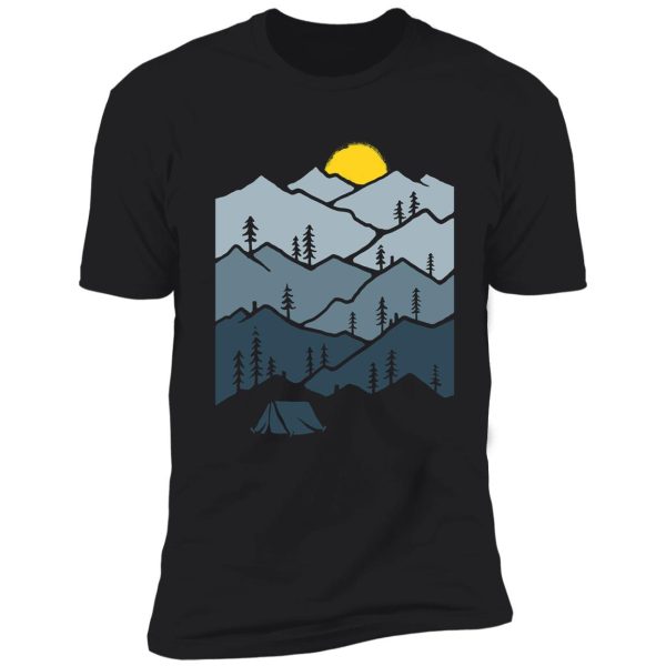 wilderness mountain forest sunset tent camper shirt