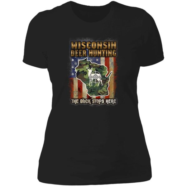 wisconsin deer hunter american flag deer hunting gifts american hunting apparel lady t-shirt