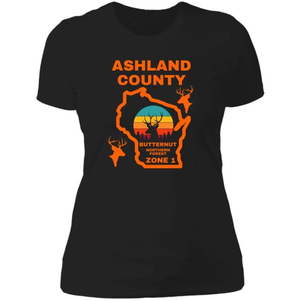 wisconsin deer hunter butternut ashland county lady t-shirt