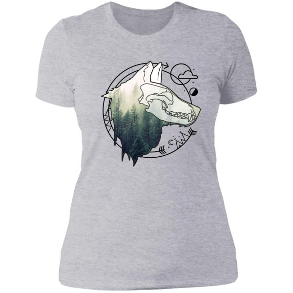 wolf animal forest totem skull art lady t-shirt