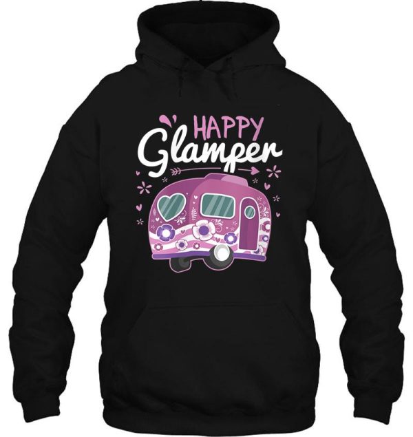 womens happy glamper caravan camping glamping gear gift v-neck hoodie
