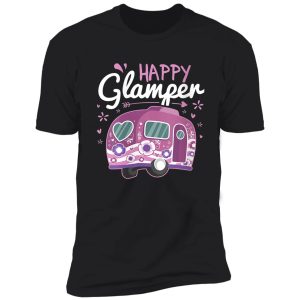 womens happy glamper caravan camping glamping gear gift v-neck shirt