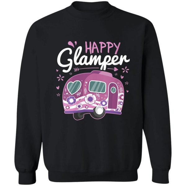 womens happy glamper caravan camping glamping gear gift v-neck sweatshirt