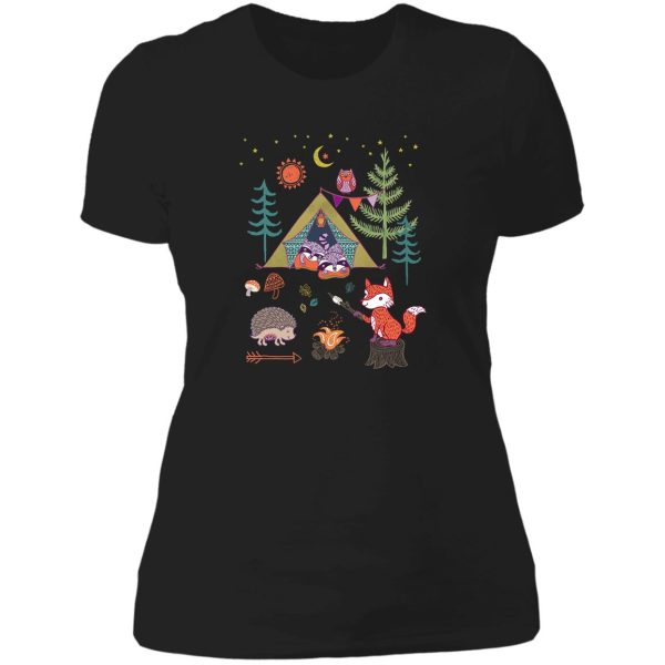 woodland animals campout lady t-shirt