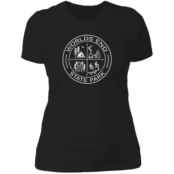 worlds end state park heraldic white outline lady t-shirt