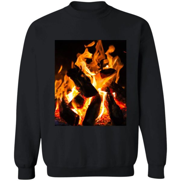 yellow orange hot fire wood burning campfire flames sweatshirt